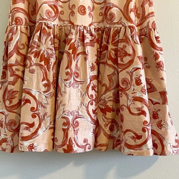 Amur Angela Mini Dress Women’s Size 0 Apricot Baroque Tile Organic Cotton NWT - Picture 6 of 14